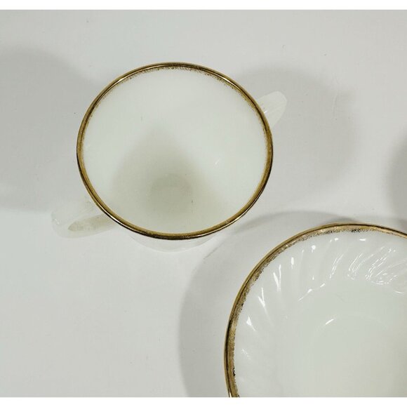 Anchor Hocking Fire King Oven Ware Fluted Swirl Milk Glass Gold Trim Set Vintage - Picture 10 of 16